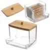 1Pcs Cotton Swab Holder, Cotton Swab Dispenser with Bamboo Lids,Bamboo Bathroom Storage Jars Storage Containers Clear Plastic 4