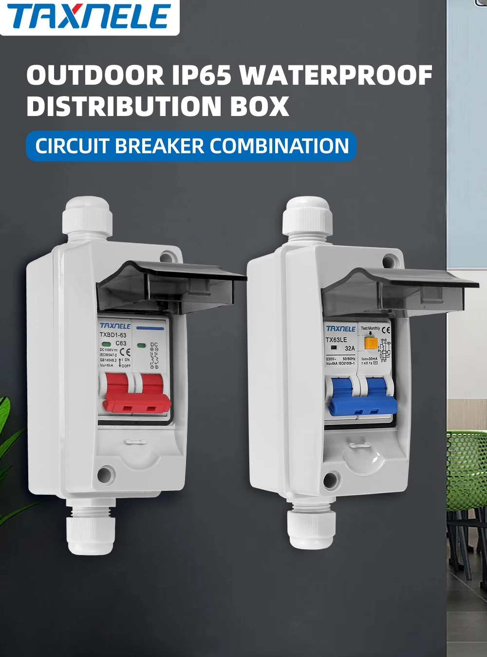 Description Picture 2 of itemHT IP65 Outdoor Waterproof Electrical Distribution Box AC DC Solar Circuit Breaker MCB 63A RCBO  PC Plastic Junction Wire Box