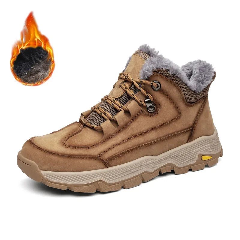 Winter Men's Genuine Leather Ankle Boots Men's Business Working Boots Fashion Warm Outdoor Snow Boots Waterproof Leather Shoes