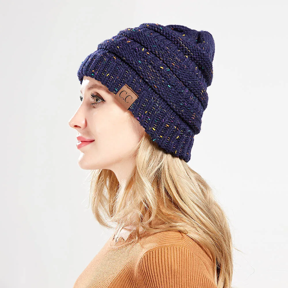New floral thread mixed color hat, knitted hat, autumn and winter fashion women's ponytail hat 2