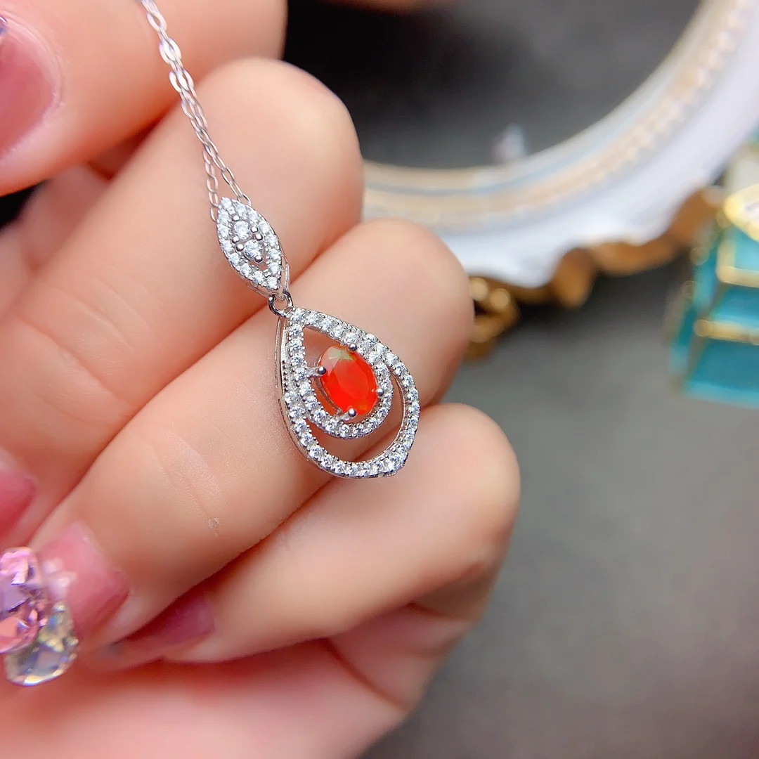 

Ladies Fire Opal Gem Free Shipping Pendant 925 Sterling Silver Ladies Christmas Necklace Gem Necklace Luxury Free Shipping