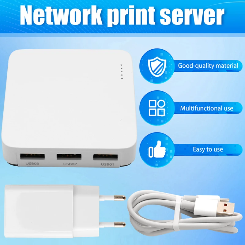 B63B-Wired Print Server Connects 3 USB Printers At The Same Time Sharer Standard 100M Network For WIFI/BT4.0 EU PLUG