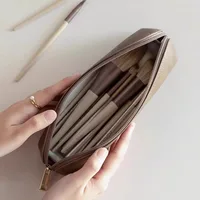 Pochette en cuir de grande capacité exquise |   Étui à pinceaux de maquillage multifonctionnel, trousse à crayons |   Texturé multicolore 4