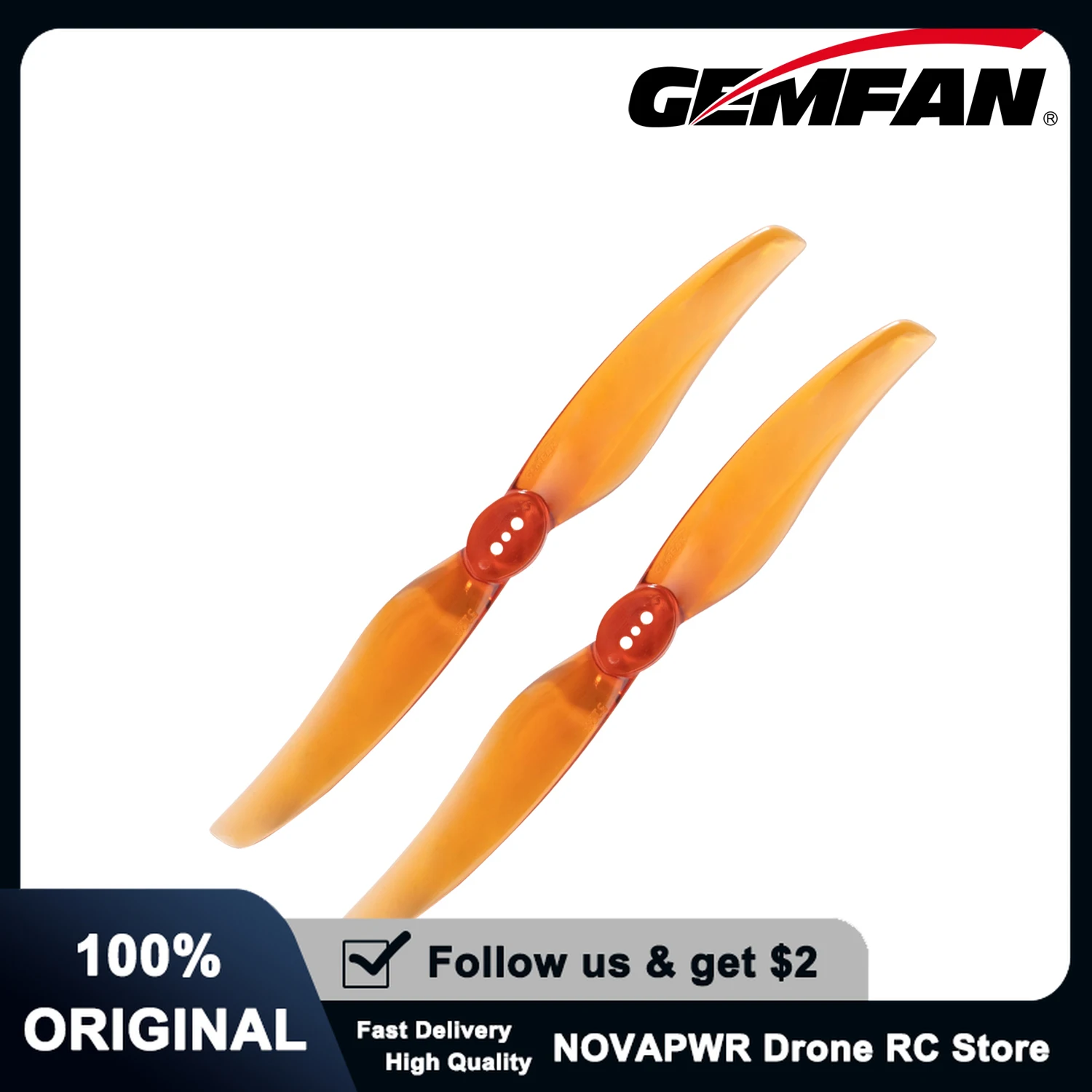 Gros plan sur l'hélice Gemfan Hurricane 5126-2 5 pouces 1.5mm, texture en polycarbonate visible