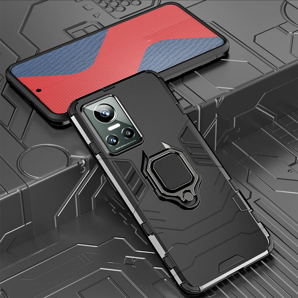 KEYSION Stoßfeste Rüstungshülle für Realme GT Neo 3 3T 2 2T 2 Pro Ringständer Telefon-Rückseitenabdeckung für OPPO Reno 7 4G 7Z 5G F21_voghion.com