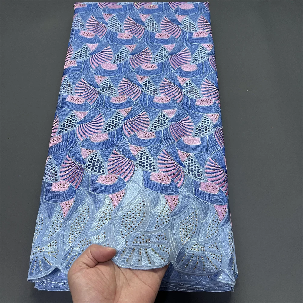 2025 African Nigerian for Dress Sewing High Quality Tulle Lace Fabric Damask Cotton Pure Embroidery Wedding Party 5Yard PS0083 3