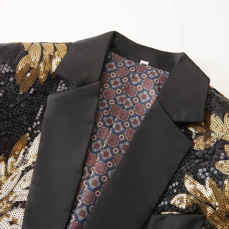 Luxury Gold Sequin Men Tuxedo Blazer Shawl Collar Single Button Wedding Dress Singer Party Male Suit Jacket New Fashion Man Coat