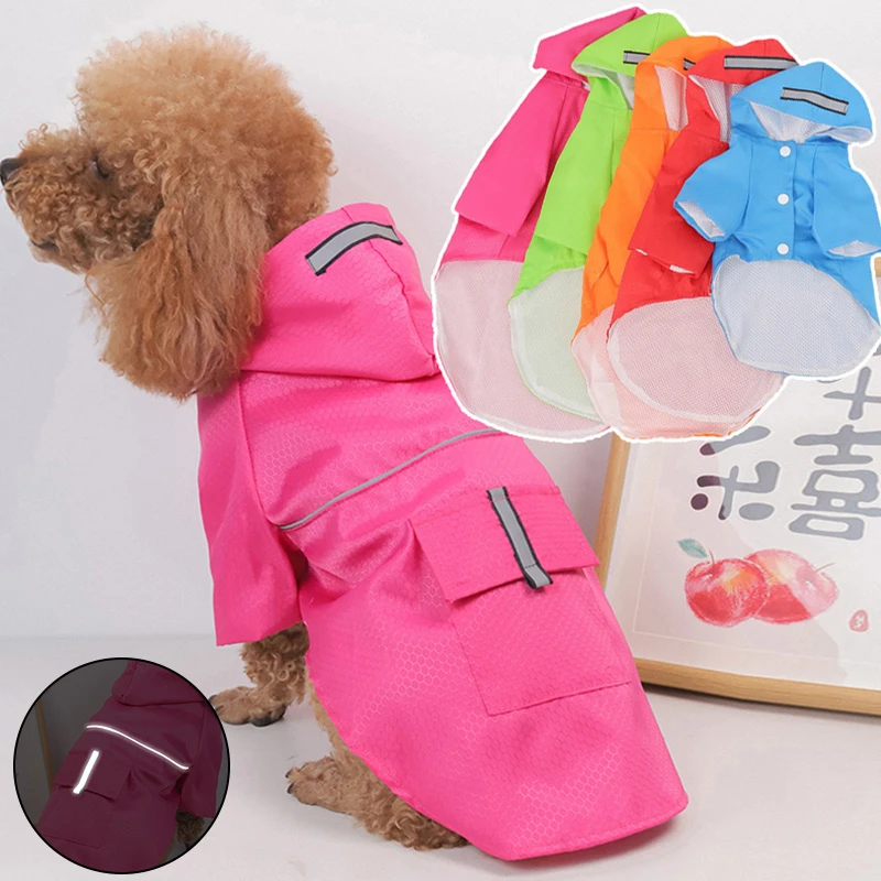 Pet Dog Waterproof Raincoat Small Large Dogs Reflective Rain Coat