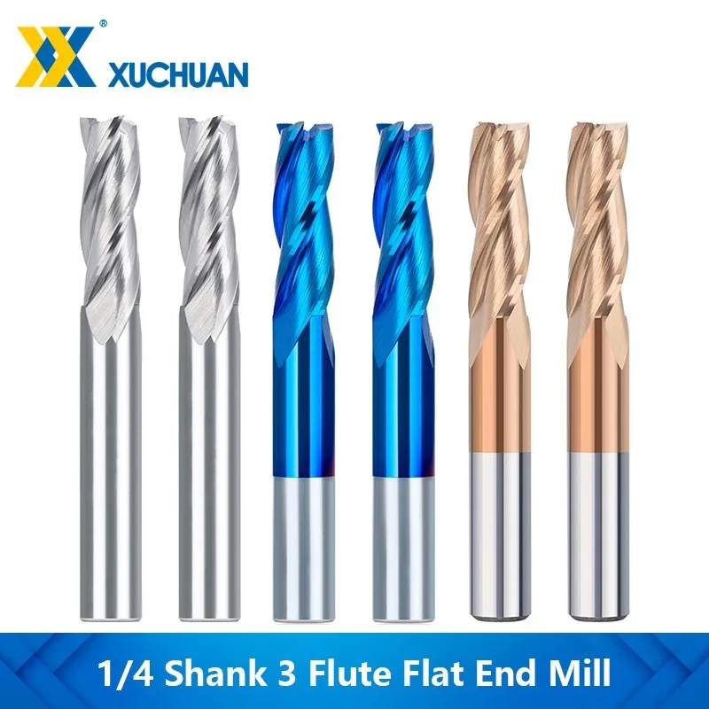 

End Mill 3 Flute Flat End Mill 1/4Inch Shank Milling Cutter Carbide CNC Router Bits Cutting Tools