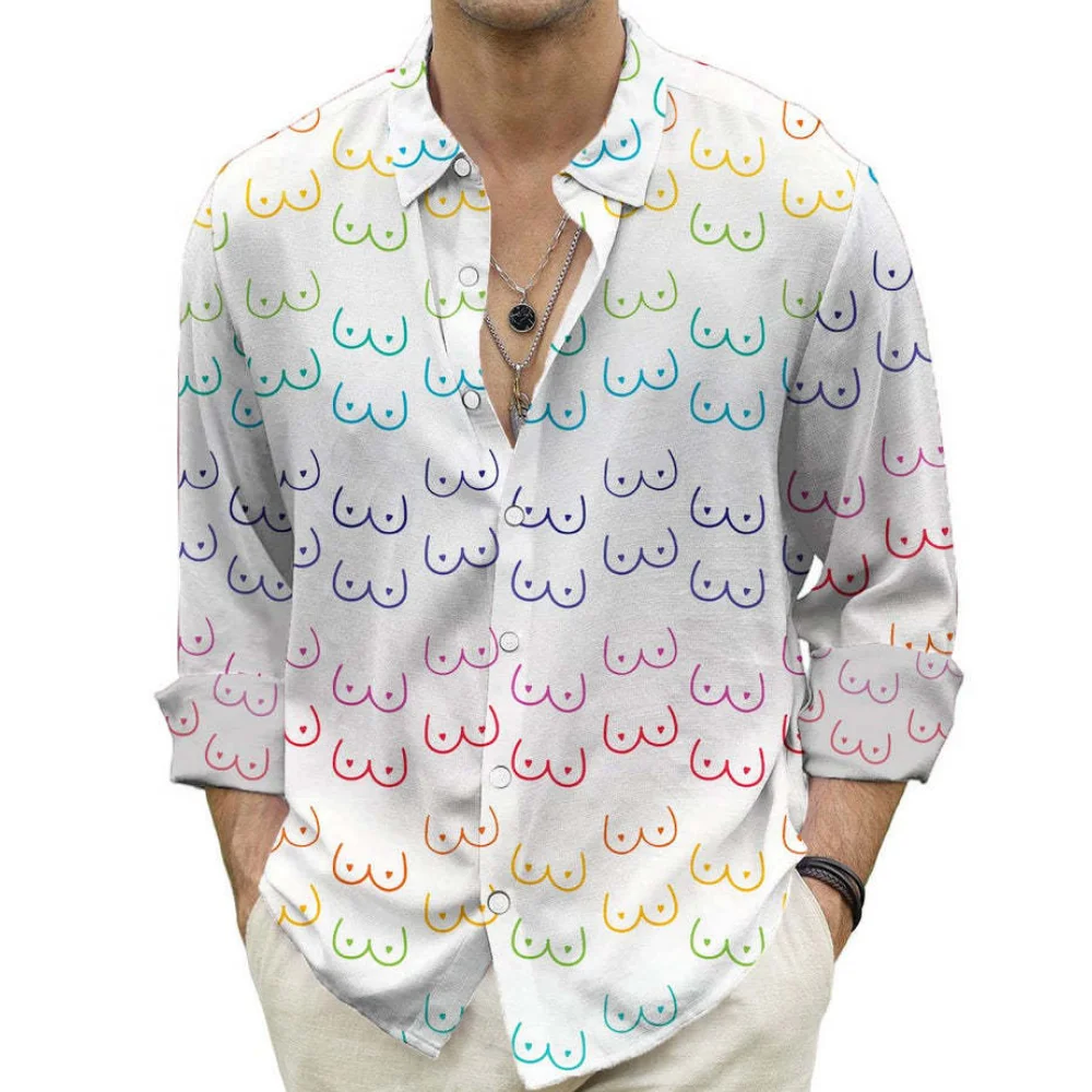 Unique Sexy Dick Shirt For Mens Hawaii Summer Fashion Europe Tops Long Sleeve Floral Casual Street Oversized Tee Luxury 2023