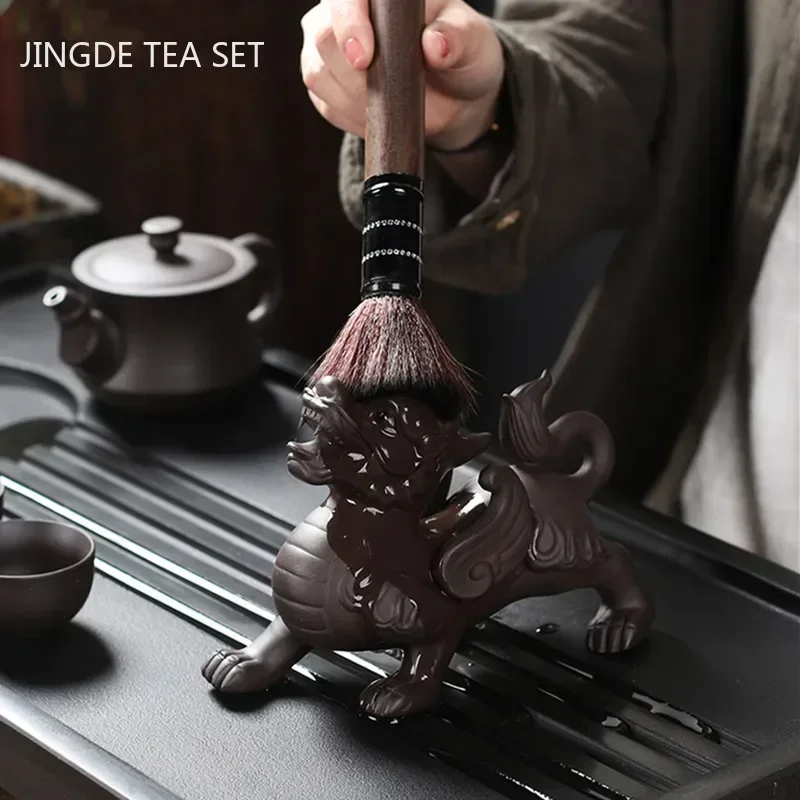 Antique Purple Clay Tea Pet Ornaments Boutique Can Raise Pixiu Decoration Desktop Lucky Decor Handmade Tea Set Accessories