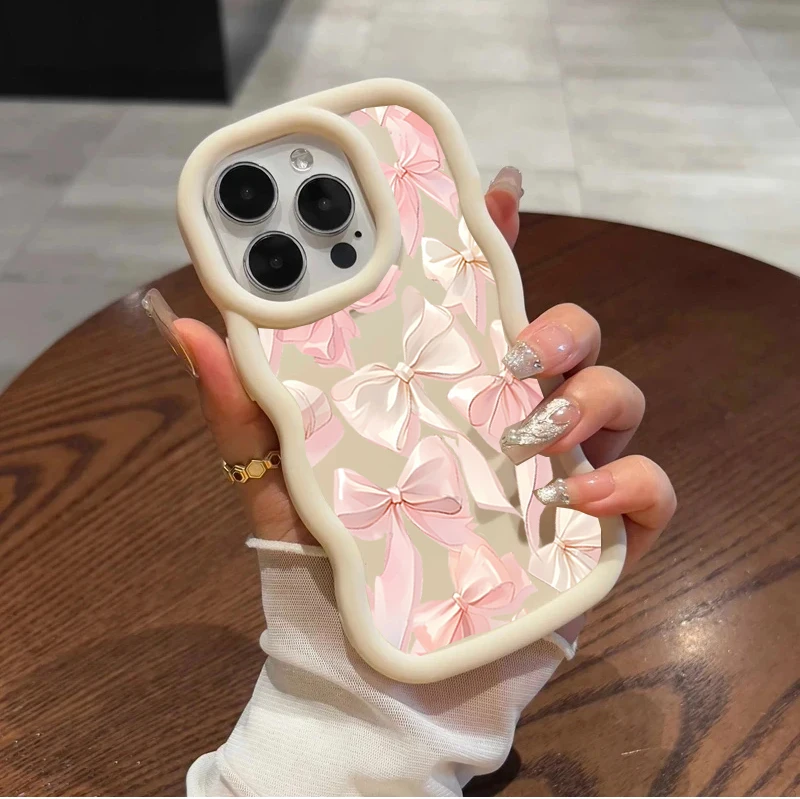 Chic Pink Bow Chain Silicone Phone Case with Bowknot Design