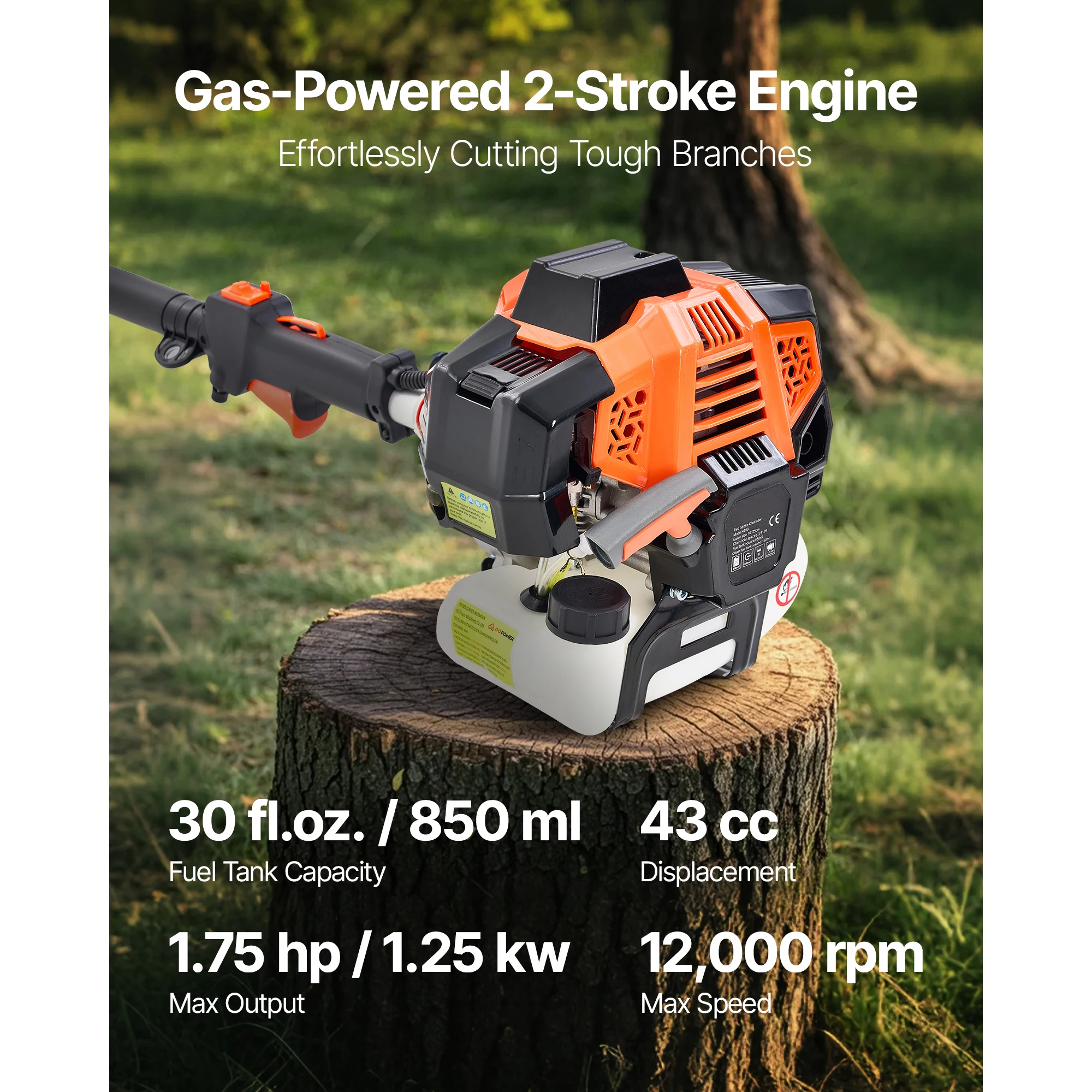 SucceBuy Gas Pole Saw 2Stroke Gas Powered Pole Saws w/Cutting Bar Cordless w/Rotatable Head Extendable for Tree Trimming Pruning - 3