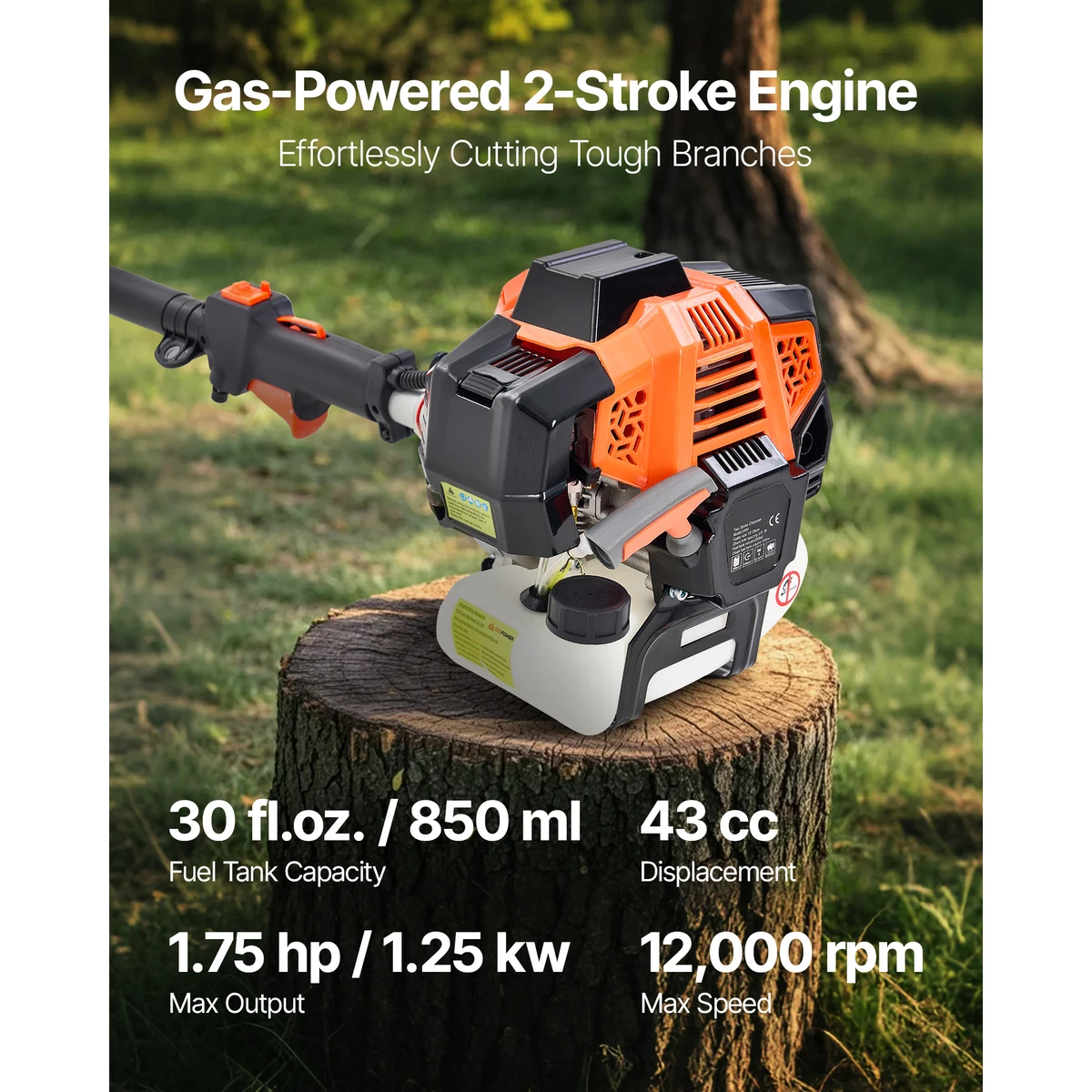 SucceBuy Gas Pole Saw 2Stroke Gas Powered Pole Saws w/Cutting Bar Cordless w/Rotatable Head Extendable for Tree Trimming Pruning — view 3