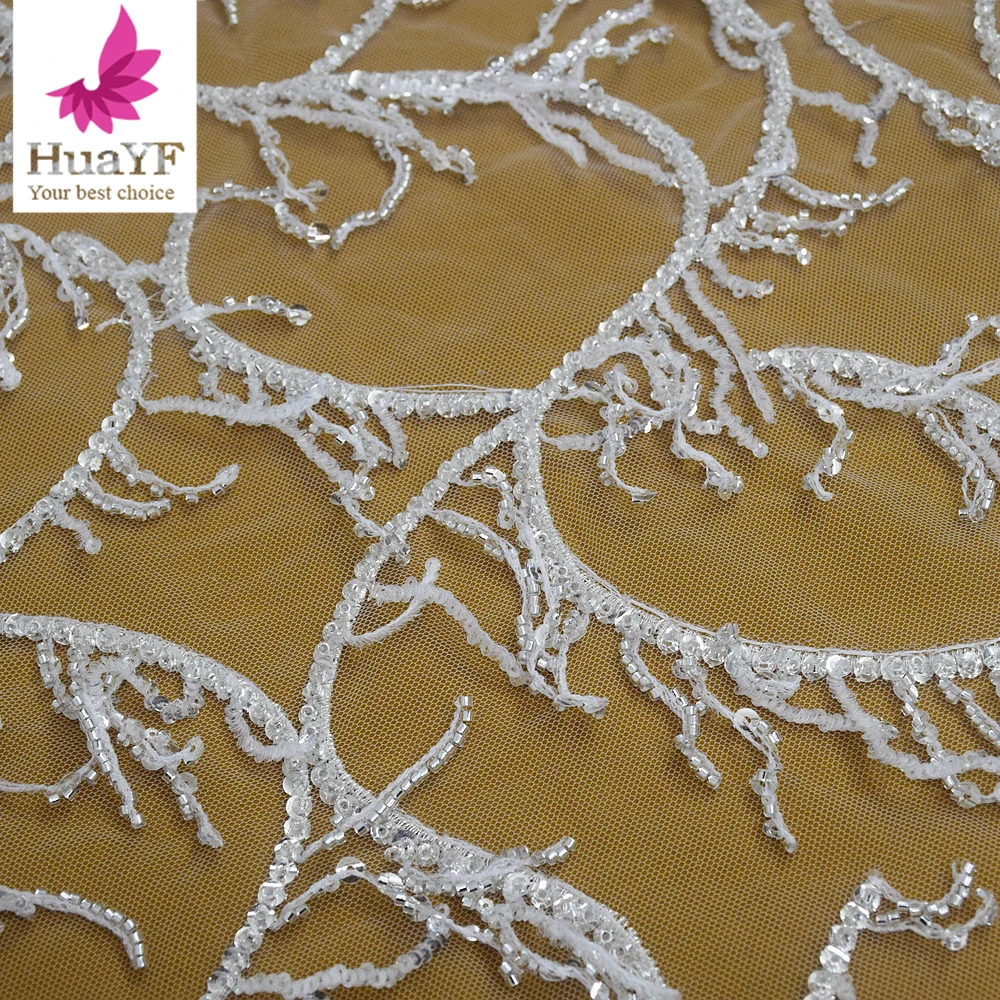 

1 ярд Новый Дизайн бисера Свадебное кружево с блестками для женщин вечернее платье ткань HY2571