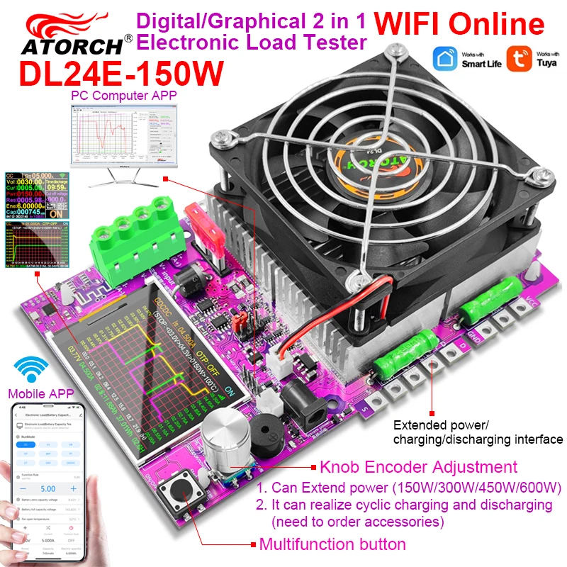 DL24EW 150W Tuya APP WiFi Smart Electronic Load Tester Voltage Current 48V Car Battery Capacity Monitor Tools + Battery Test Box 3