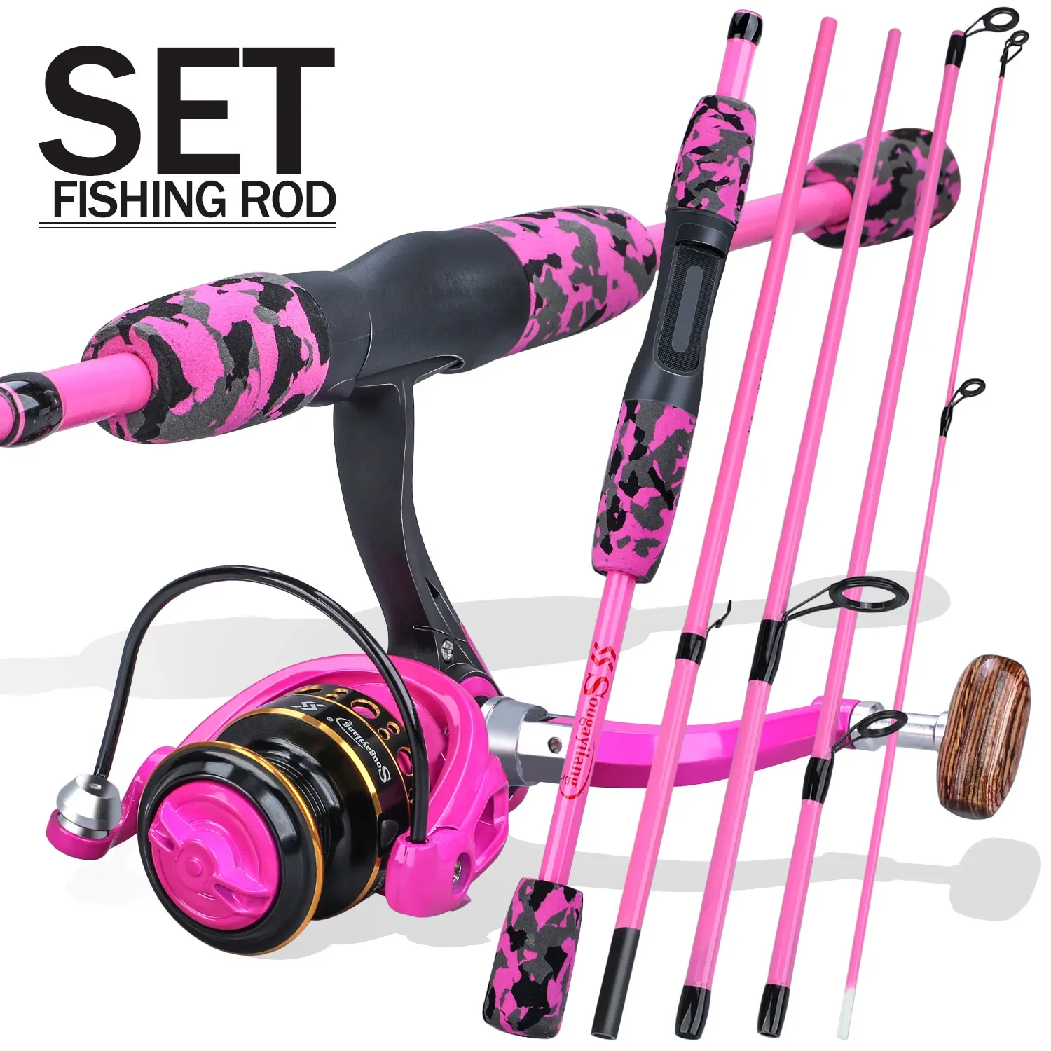 Sougayilang 5 Section Red/Yellow Fishing Set 170cm Fishing Rod and YW/OE1000-3000 Spinning Reel Portable Travel Combo fishing pole set fishing rod fishing rod and reel combo