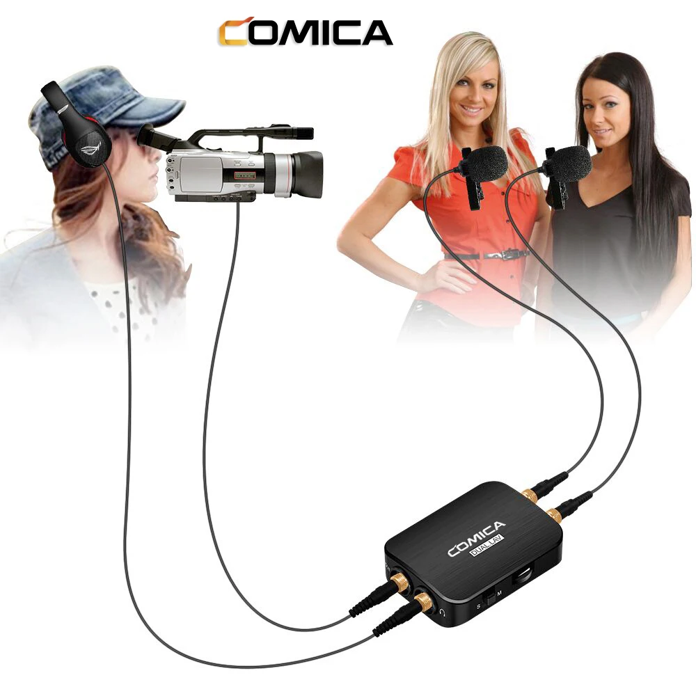 COMICA DUAL.LAV-D03 듀얼 헤드 분리형 및 다기능 라발리에 마이크, 모노 및 스테레오 모드 스위치, 최대 100 시간 지속