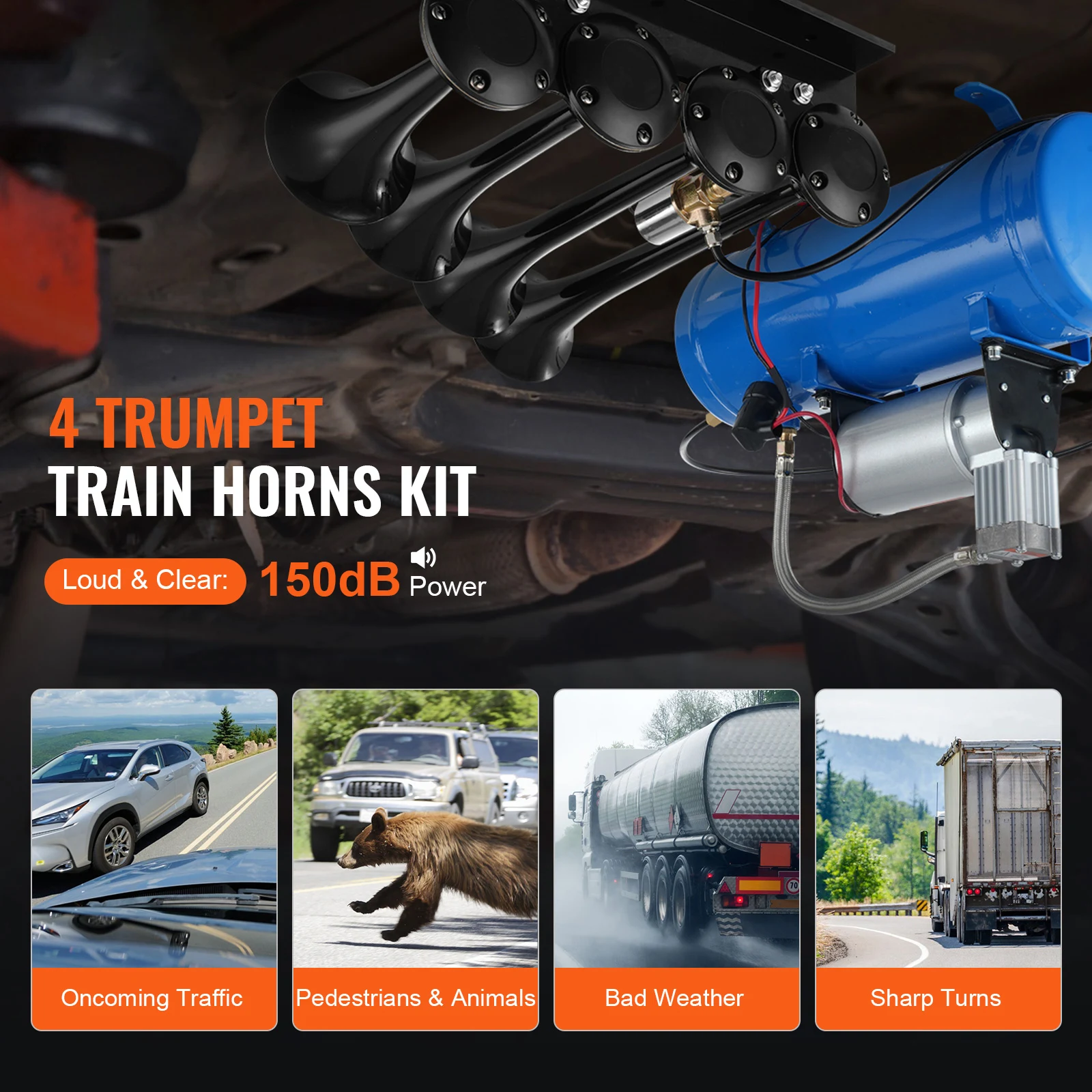Train Air Horn Kit 150dB 12V Air Compressor