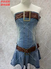  Kpop GIDLE Summer Vintage Y2k Slim Off-Shoulder Short Pleated Dress Women Nightclub Sexy Hot Girl Backless Wrap Chest Dresses 