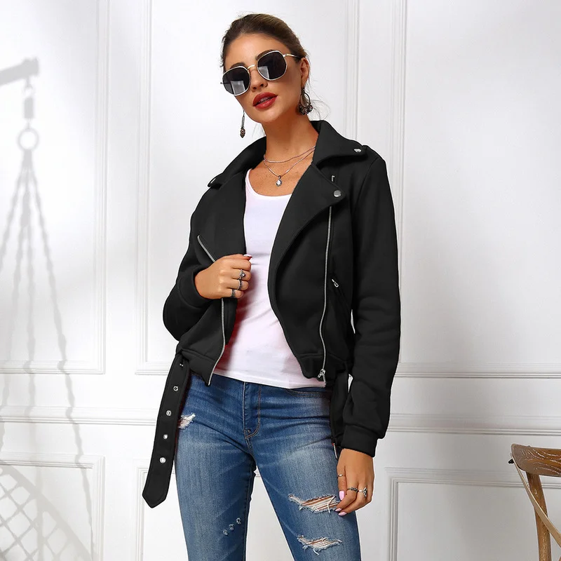 Women Solid Colors Slim Casual Punk Jacket Motorcycle Style Inclined Zipper Jacket Spring Autumn Plus Size Cool Girl Streetwear