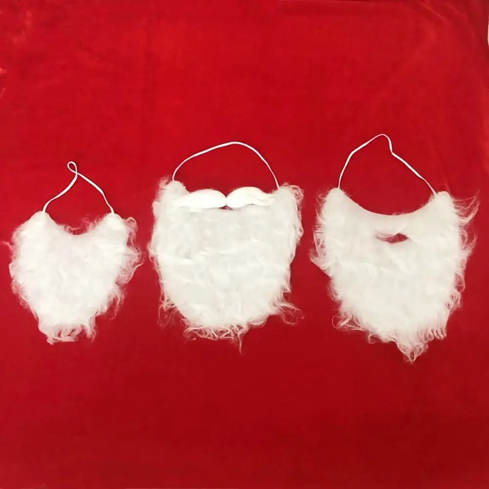 Santa Claus Beard Curly Fluffy Soft Elastic Band Santa Beard Adults/Kids Christmas Fake White Handlebar Mustache for Party
