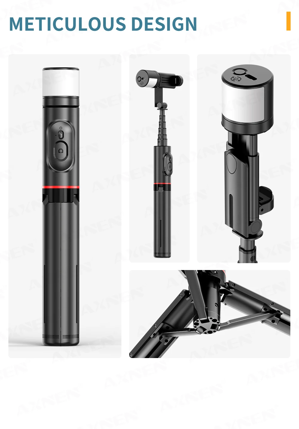2026 NUOVO Q12S Asta selfie wireless pieghevole Monopiede Bluetooth con telecomando e luce di riempimento Treppiede per iPhone e Android_voghion.com