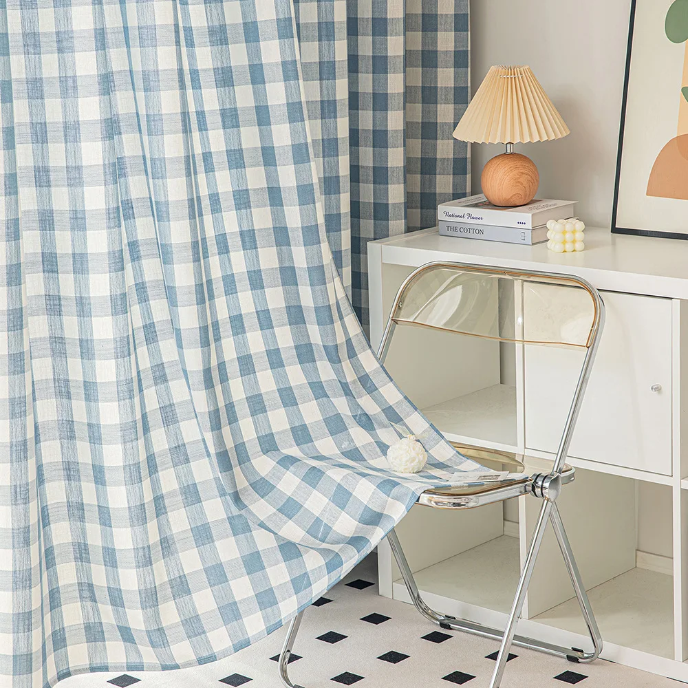 1 PCS Modern Simple Big Plaid Blackout Curtains For Bedroom American Rural Home Living Room Study Semi-Blackout Window Drapes 3
