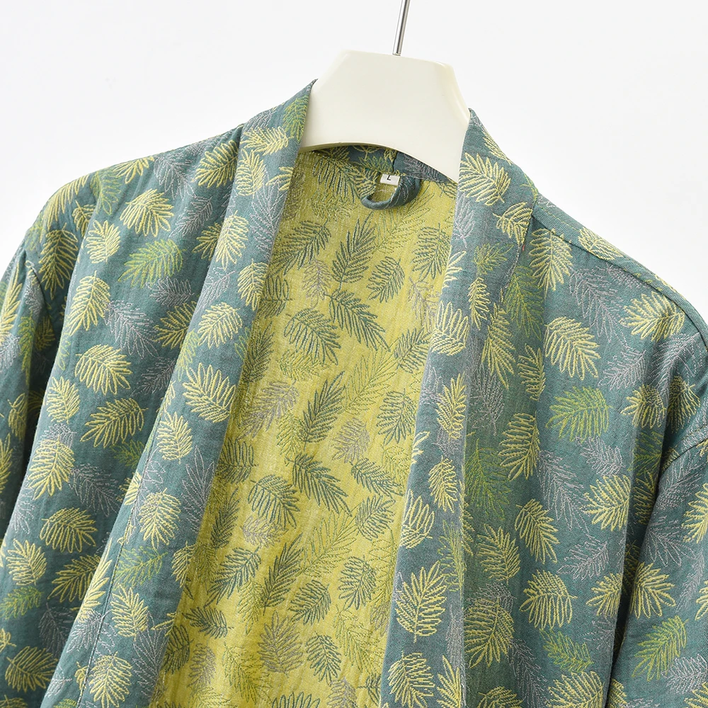 Japanese Women Cotton Yukata Kimono Robe, Summer Double Gauze Bathrobe, Thin Spa Sauna Pajamas, Breathable Belted Homewear