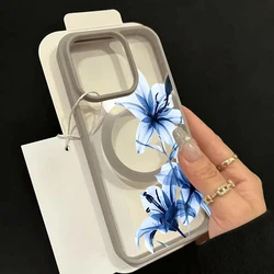 Blue Lily Whisper Transparent Magnetic Matte Phone Case with Large Hole Frame - iPhone 18 Pro Max (Gray)