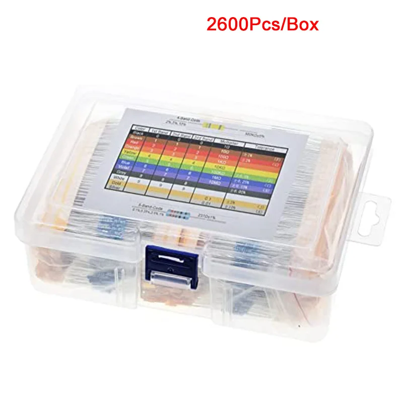 

2600PCS 130 Values 1/4W 0.25W 1% Metal Film Resistors Assorted Pack Kit Lot Resistors Assortment Kits Fixed Resistor Set Boxed