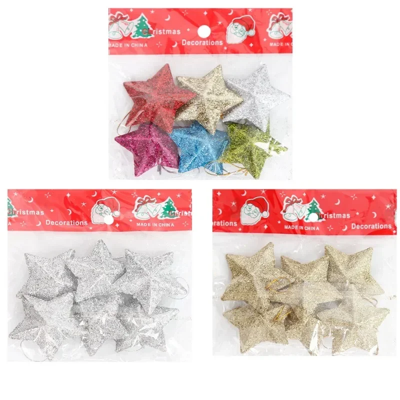 Gold glitter star ornaments Christmas tree hanging pendant 2026 Christmas decorations home Navidad New Year party DIY gift