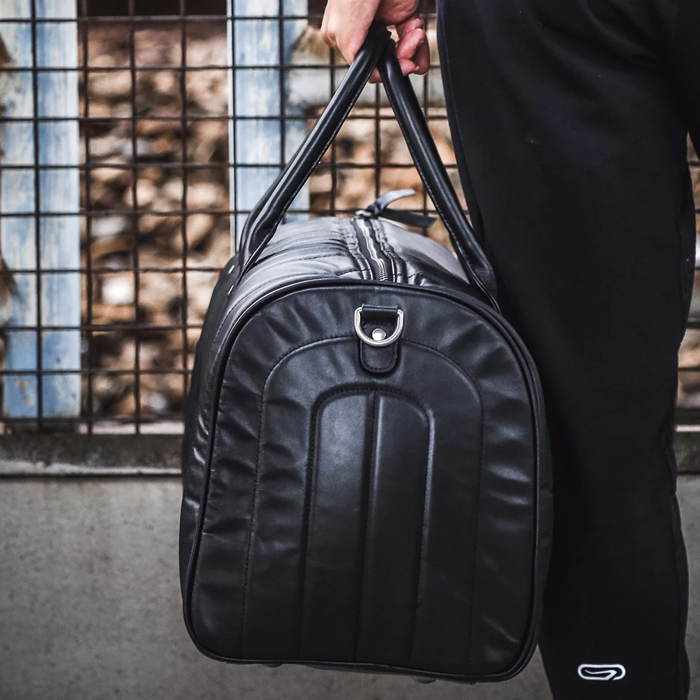 Luggage bag leather men’s fitness bag large capacity black travel bag cowhide crossbody portable male travel bag