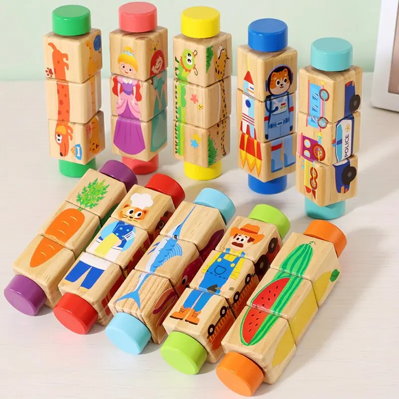 Wooden Rotating Puzzle Toy Educational Montessori Learning Block Toy for Toddlers Early Development and Fine Motor Skills