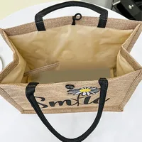 Hand-Painted Woven Canvas Tote Bag for Women – Stylish Letter Print Shopping Handbag, Artistic Casual Shoulder Bag for Daily Use - Image 4