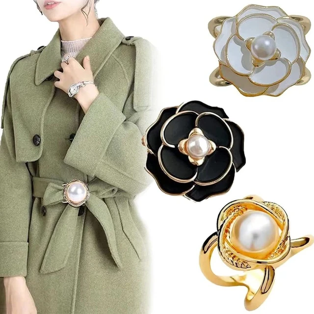 Elegant Pearl Floral Scarf Ring Clip Camellia Flower Scarf Buckle for Women  Scarf Ring Buckle Women