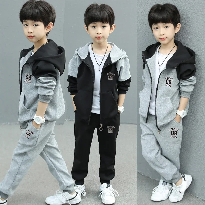 2024 새로운 봄 가을 어린이 소년 의류 세트 편지 후드 코트 + 바지 2Pcs T..