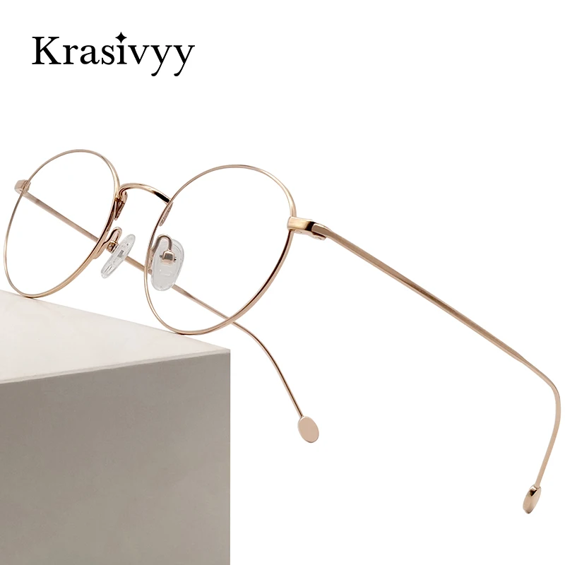 

Krasivyy Pure Titanium Glasses Frame Women Ultralight Vintage Round Prescription Eyewear Men Full-Rim Myopia Optical Eyeglasses