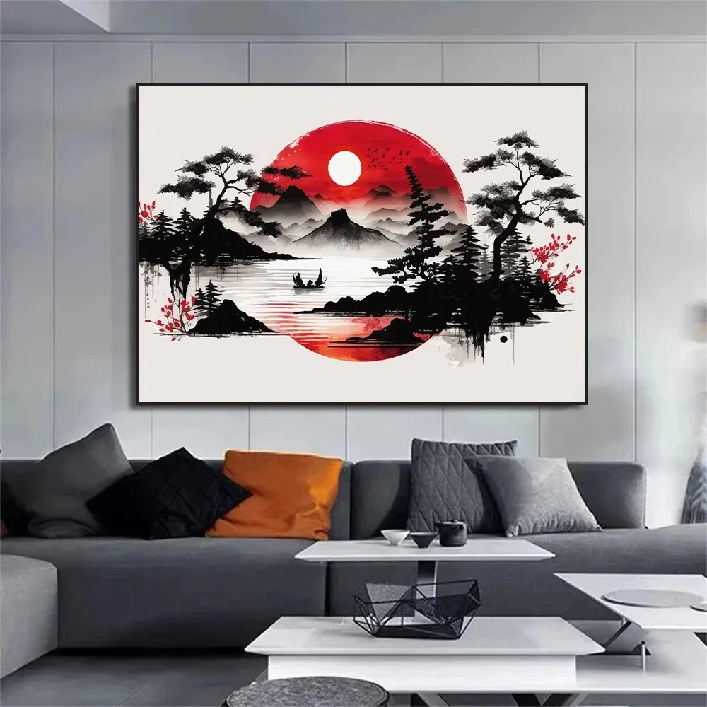 Chinese Landscape Birds Forest Mountain River Koi Carp Fish Ink Art Poster Canvas Painting Wall Art Prints Picture Home Decor 2