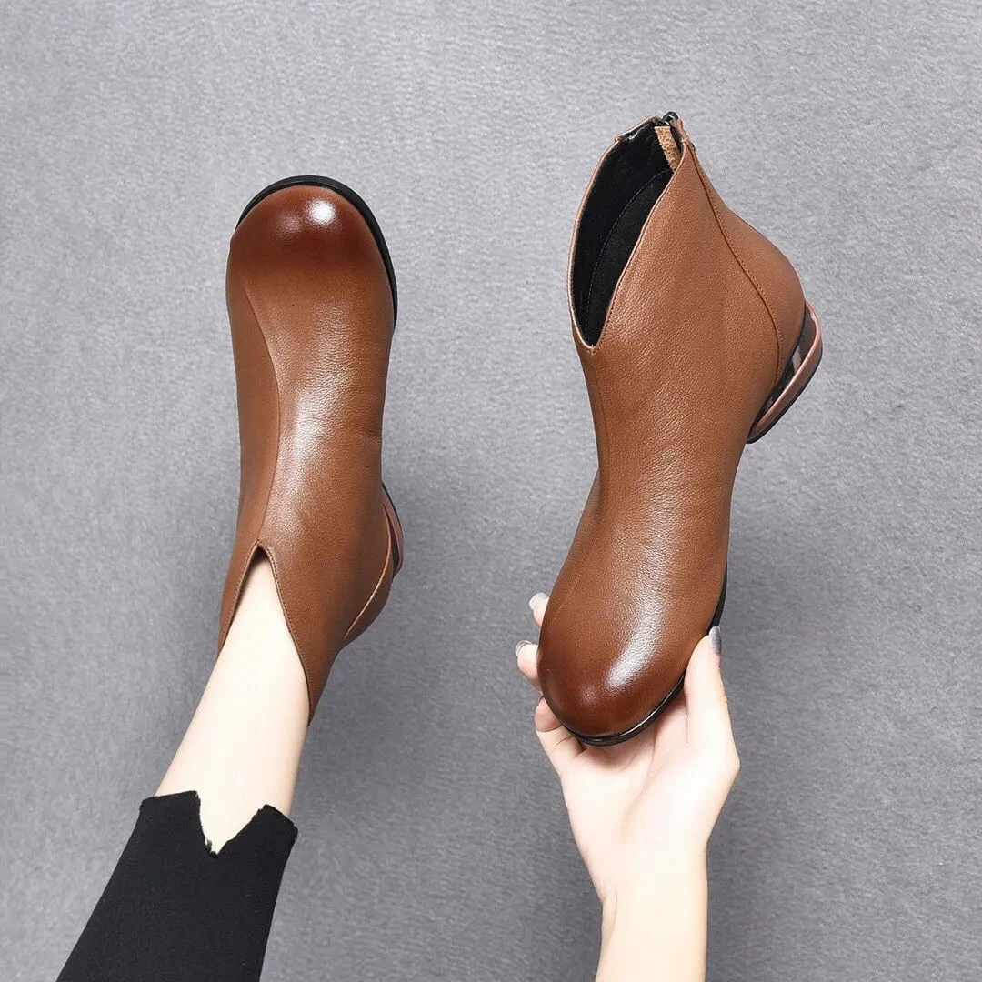 Ladies New Fashion Ankle Boots Leather Shoes For Woman Plush Boots British Style Fashion Plush Women's Short Boots 2023