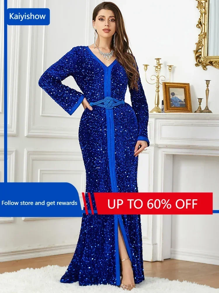 

Velvet Sequin Evening Dress Women Dashiki African Clothes Robe Marocaine Luxury Dubai Kaftan Abaya Muslim Dress Vetement