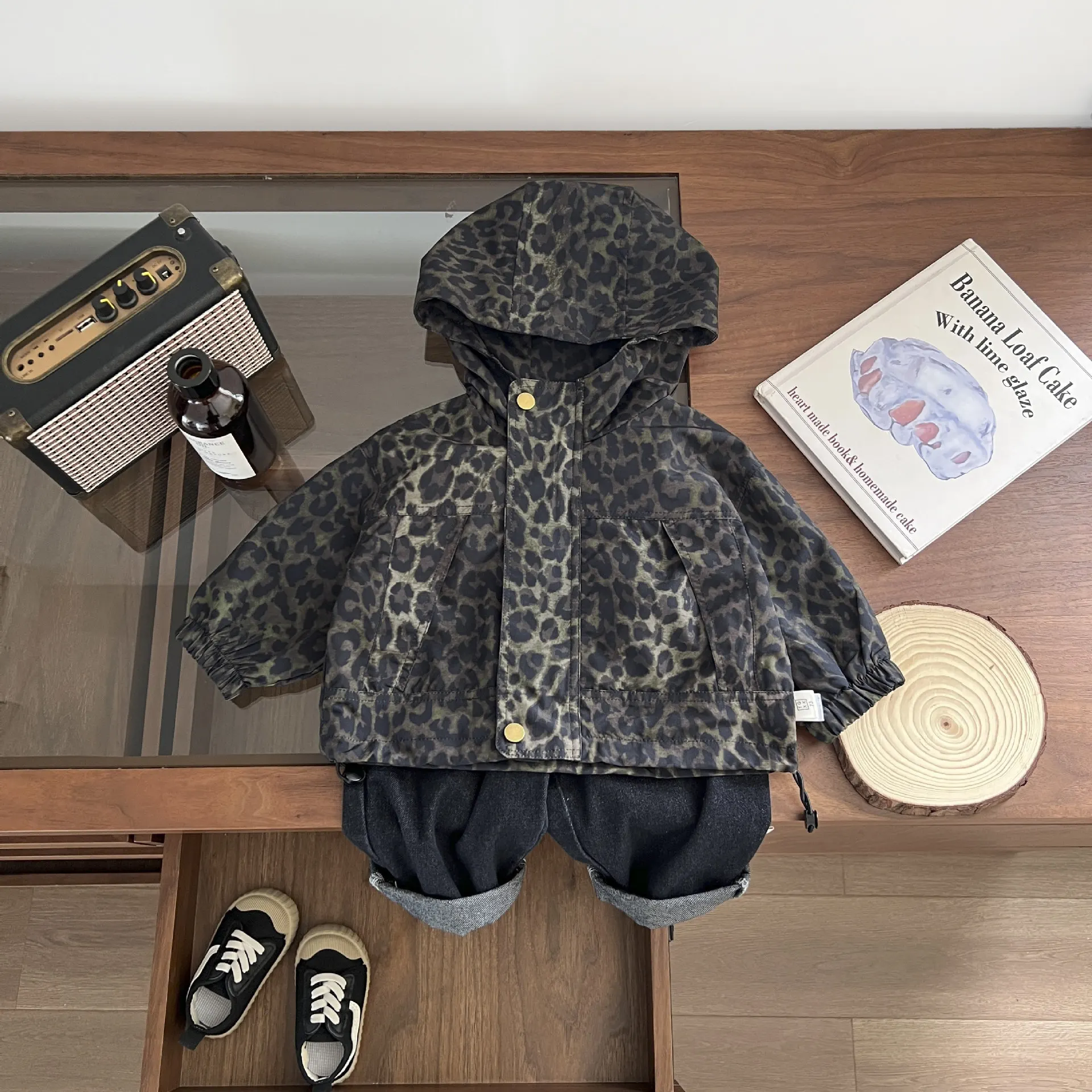 Autumn New Baby Long Sleeve Hooded Coat Cotton Infant Boys Versatile Casual Zipper Jacket Toddler Fashion Leopard Hoodie