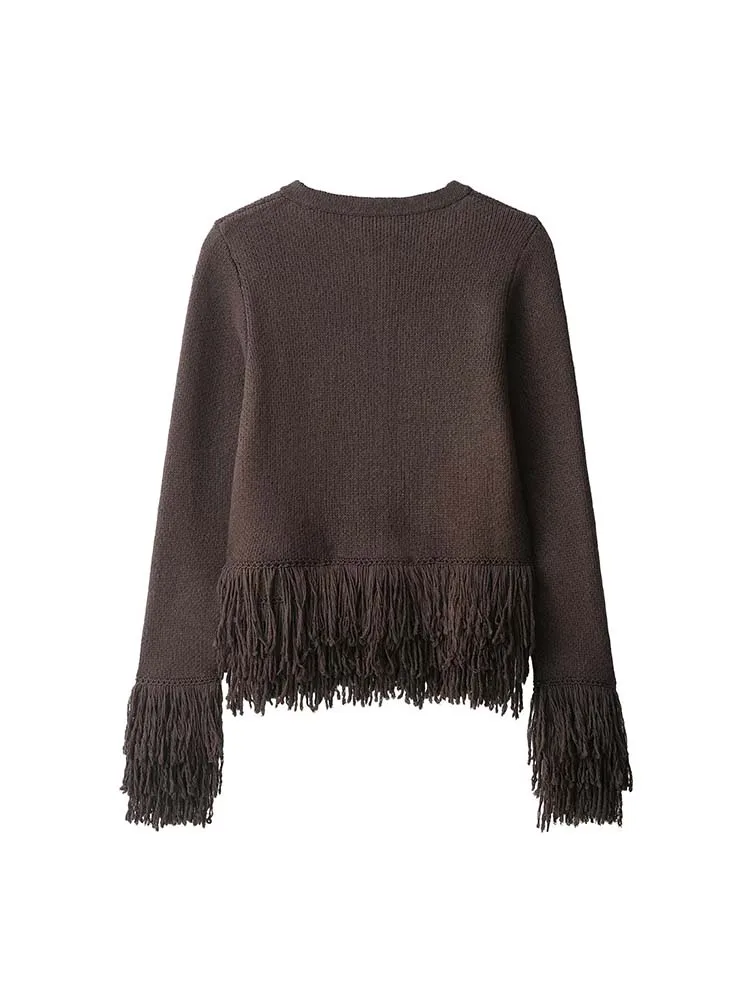 2025 Women Fashion Tassel decoration Knitted Cardigans Long Sleeve Button Sweater Cardigan Autumn Winter New Style Outerwear