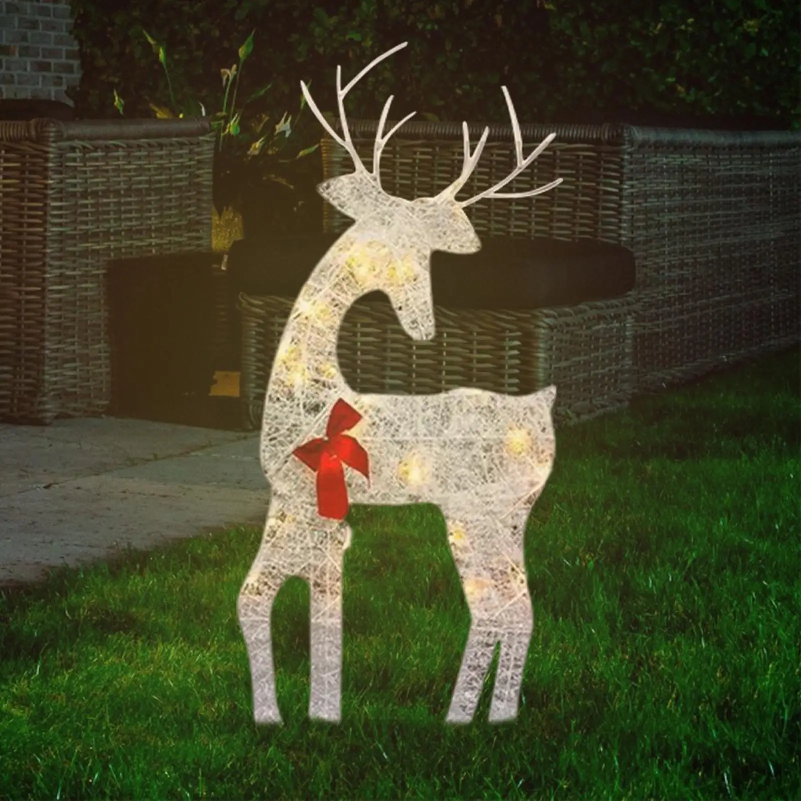 Lighted Christmas Deer Holiday Outdoor Iron Moose with Bell Bow Outdoor Deer Yard Lights Decor Christmas Deer Decor for Festive - Image 2