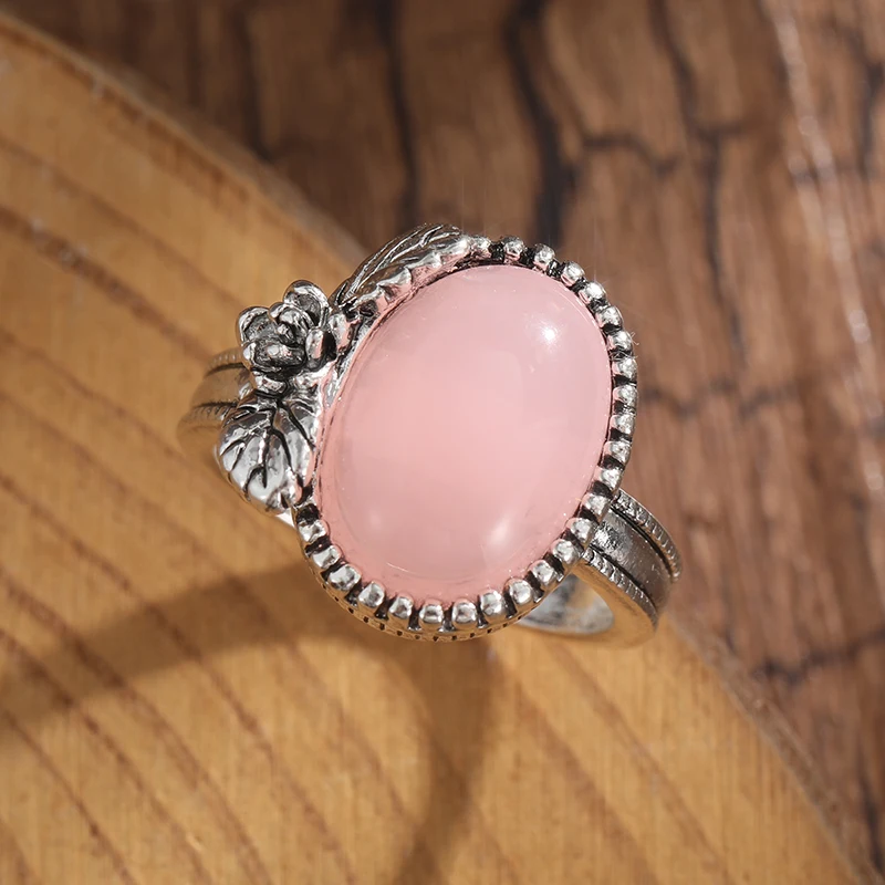 Retro Natural Pink Coral Stone Rings for Women Exquisite Rose Flower Rings Female Wedding Engagement Ring Fashion Jewelry