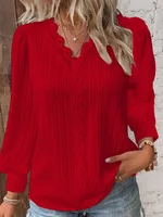 Women's White Blouses Lace Stitching V-neck Simple Chiffon Shirt Fall Long Sleeve Pullover Loose Top Elegant Street Blous Women - Image 4