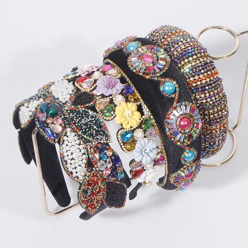 

Женский красочный головной убор, украшение для волос с бусинами и кристаллами, губчатая Мягкая повязка для волос, украшения для волос, аксессуары для волос, Оптовая продажа