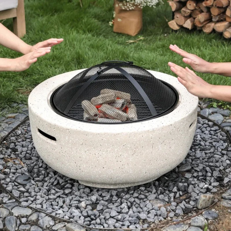 Round Outdoor Fire Pit Table Household Charcoal Brazier Garden Courtyard Barbecue Grill With Mesh Enclosure And Barbecue Net