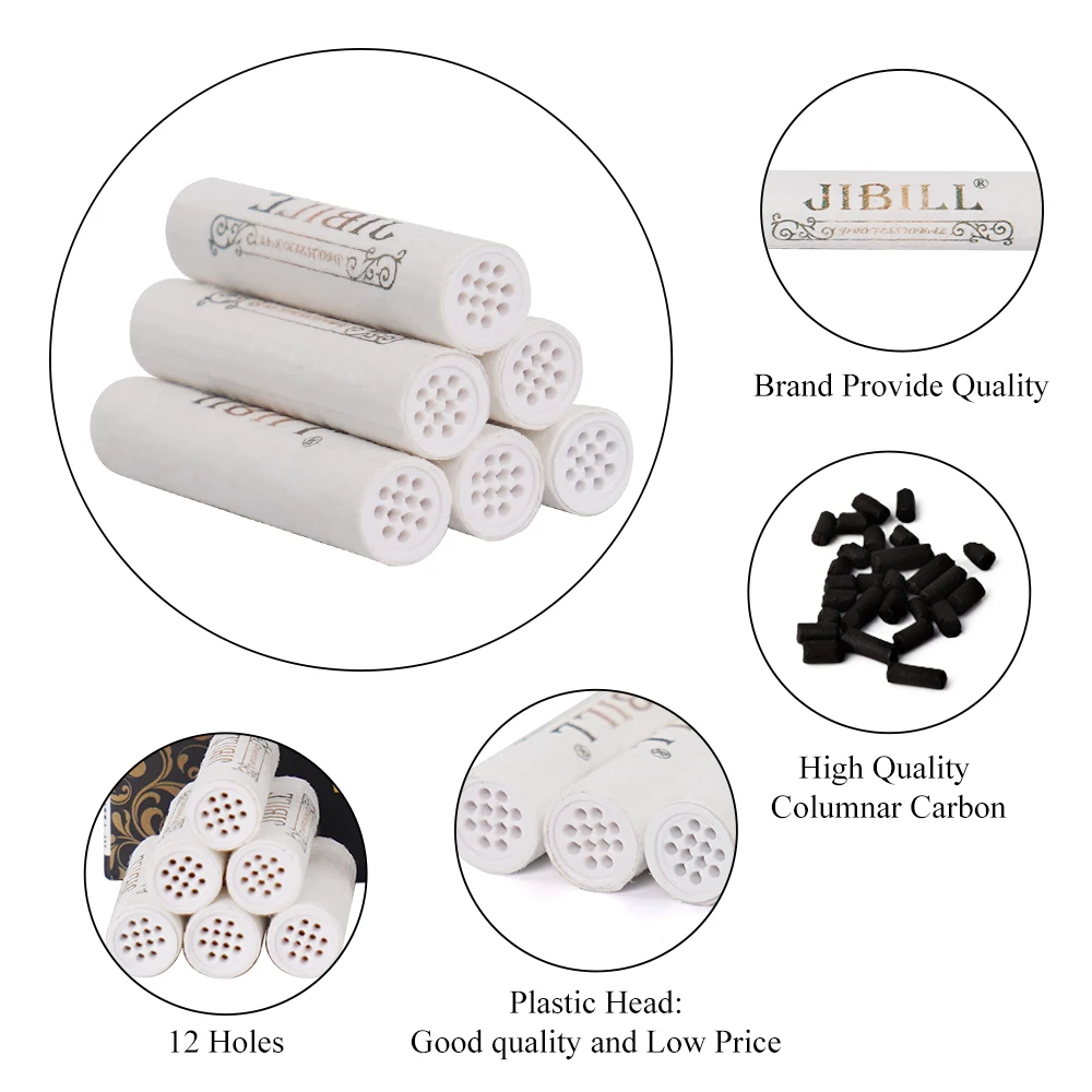 250Pcs Tobacco Smoking Pipe Filters 9mm Activated Carbon Tube Paper Filter Double Plastic Sided Smoking Active Charcoal Tools 2