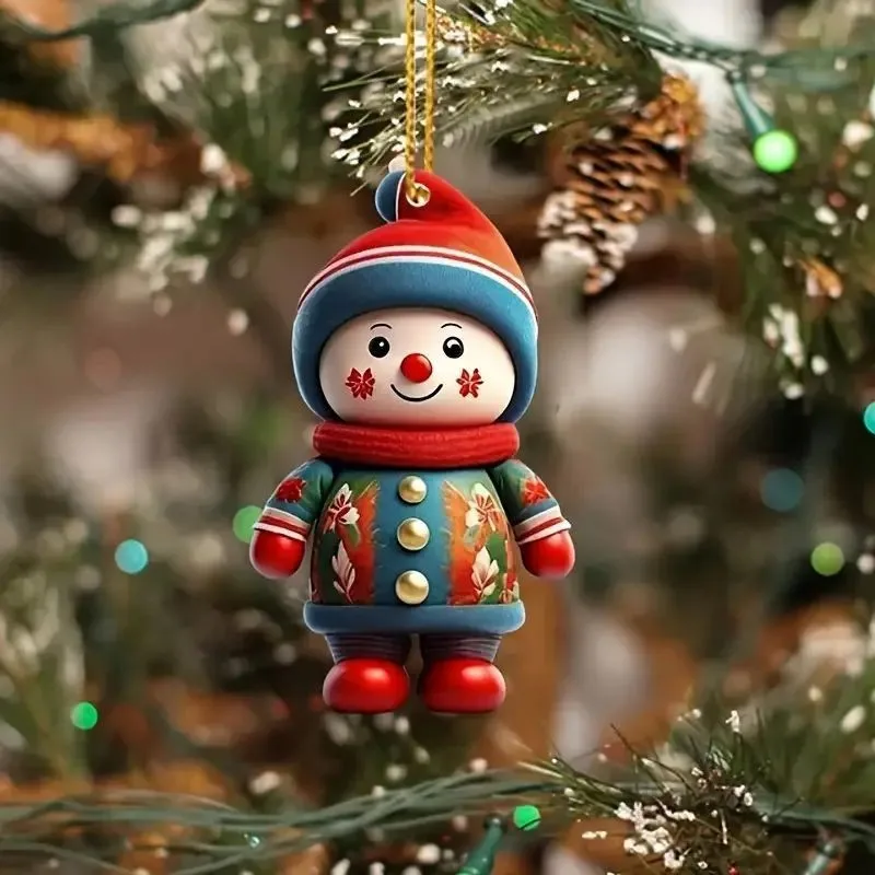 Christmas Decorations Christmas Santa Claus Snowman Boys Girls Pendant Acrylic Flat Xmas Tree Car Decoration Hanging Ornaments